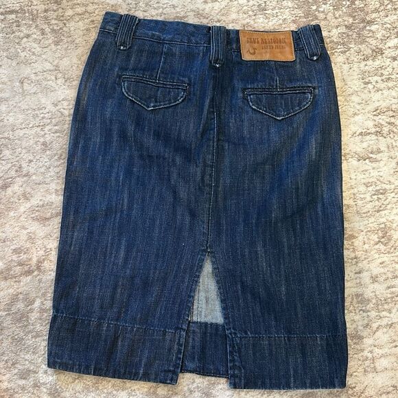 True Religion Blue Denim pencil skirt with Tan Label size 27 - Picture 2 of 7